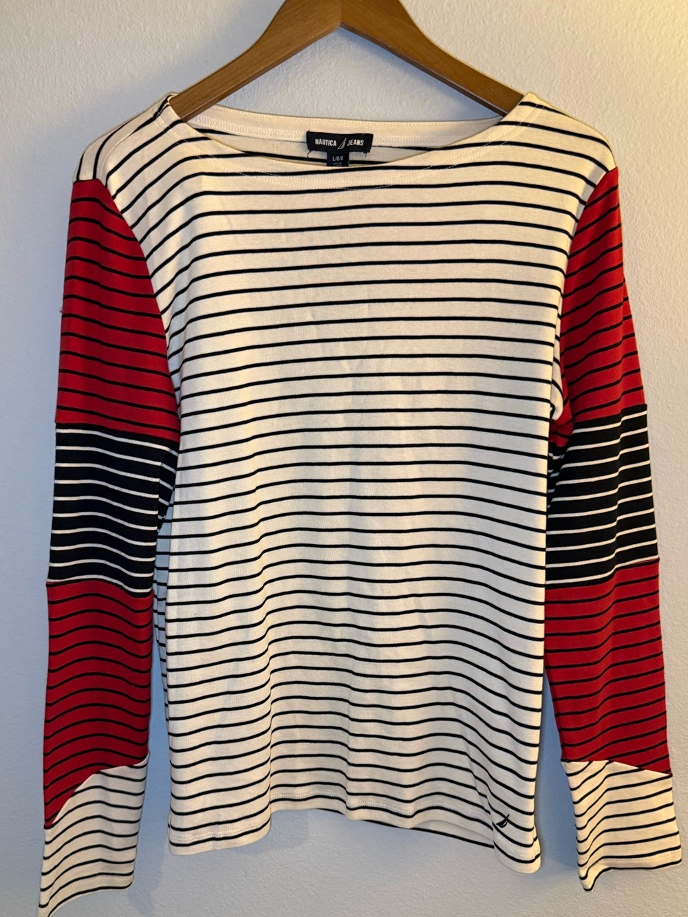 Nautica Striped Crewneck Top in Cream and Black